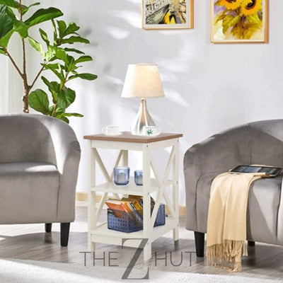 PHI VILLA End Table Living Room Set of 2 - Farmhouse Bed Side Table Nightstands for Bedroom, Ivory White Small Side Table THE Z HUT