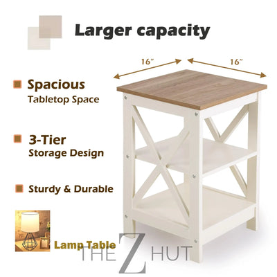 PHI VILLA End Table Living Room Set of 2 - Farmhouse Bed Side Table Nightstands for Bedroom, Ivory White Small Side Table THE Z HUT