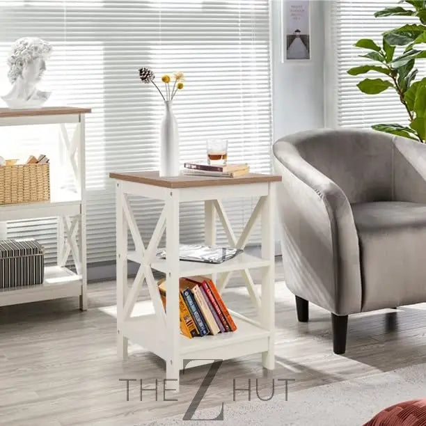 PHI VILLA End Table Living Room Set of 2 - Farmhouse Bed Side Table Nightstands for Bedroom, Ivory White Small Side Table THE Z HUT