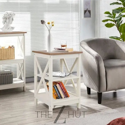 PHI VILLA End Table Living Room Set of 2 - Farmhouse Bed Side Table Nightstands for Bedroom, Ivory White Small Side Table THE Z HUT