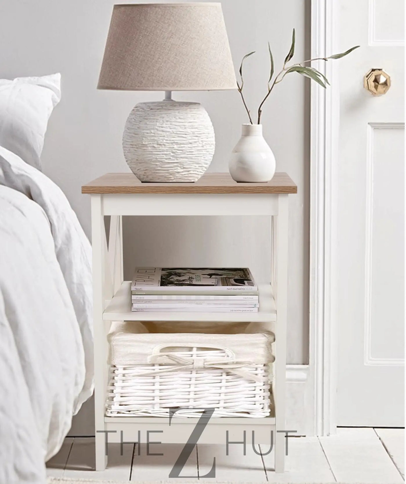 PHI VILLA End Table Living Room Set of 2 - Farmhouse Bed Side Table Nightstands for Bedroom, Ivory White Small Side Table THE Z HUT
