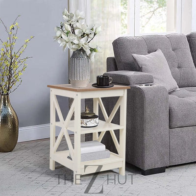 PHI VILLA End Table Living Room Set of 2 - Farmhouse Bed Side Table Nightstands for Bedroom, Ivory White Small Side Table THE Z HUT