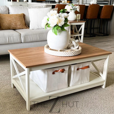 PHI VILLA End Table Living Room Set of 2 - Farmhouse Bed Side Table Nightstands for Bedroom, Ivory White Small Side Table THE Z HUT