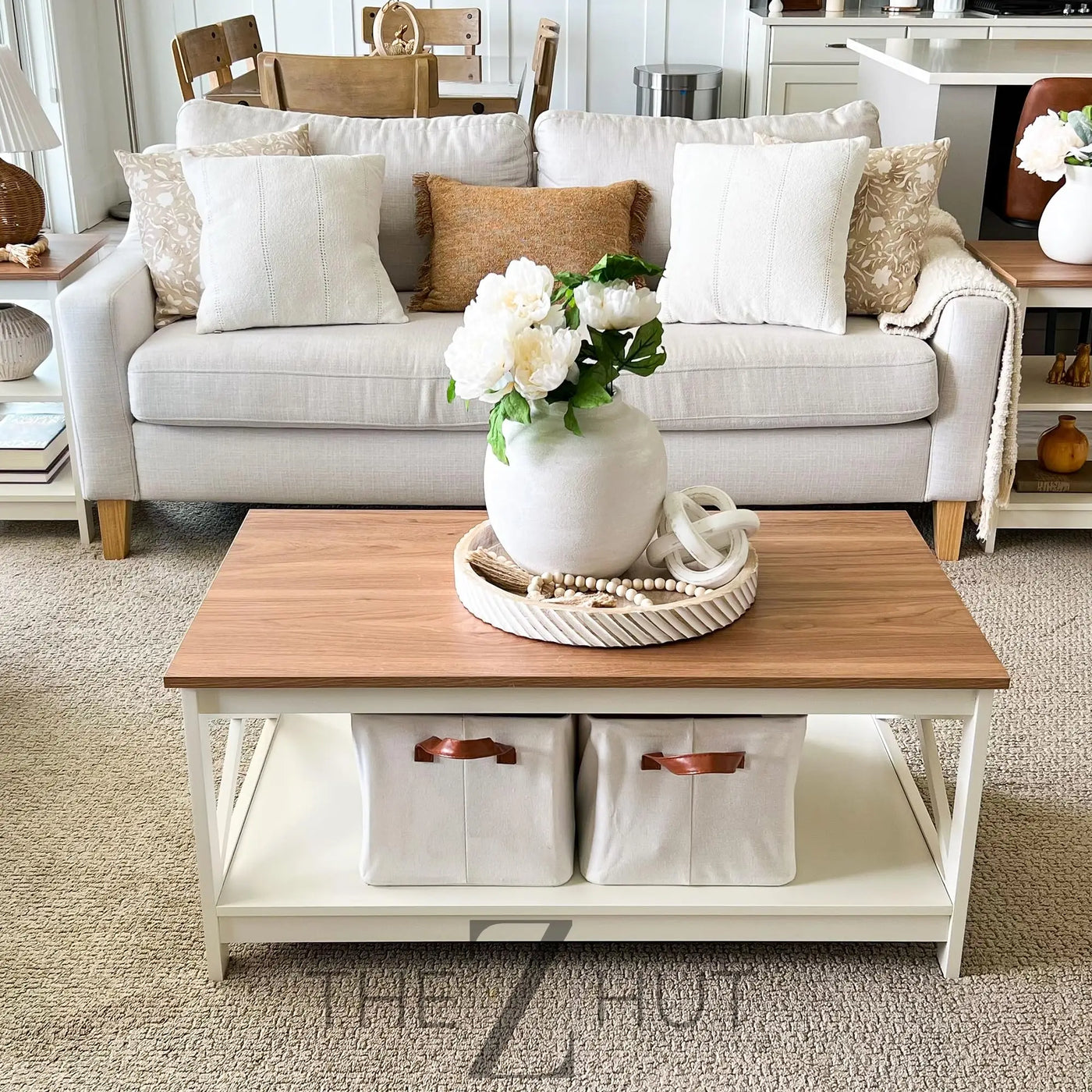 PHI VILLA End Table Living Room Set of 2 - Farmhouse Bed Side Table Nightstands for Bedroom, Ivory White Small Side Table THE Z HUT