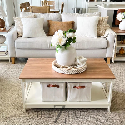 PHI VILLA End Table Living Room Set of 2 - Farmhouse Bed Side Table Nightstands for Bedroom, Ivory White Small Side Table THE Z HUT