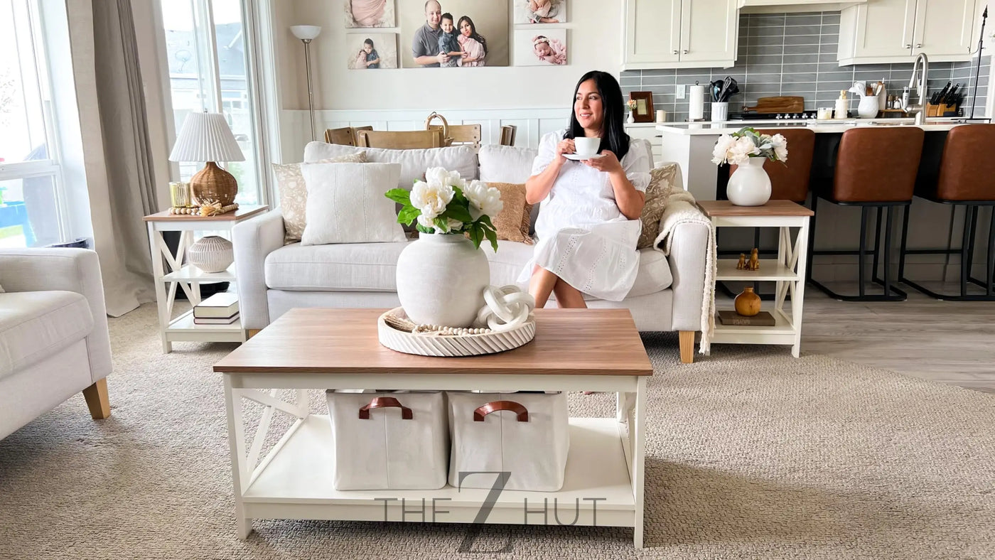 PHI VILLA End Table Living Room Set of 2 - Farmhouse Bed Side Table Nightstands for Bedroom, Ivory White Small Side Table THE Z HUT