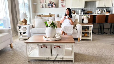 PHI VILLA End Table Living Room Set of 2 - Farmhouse Bed Side Table Nightstands for Bedroom, Ivory White Small Side Table THE Z HUT