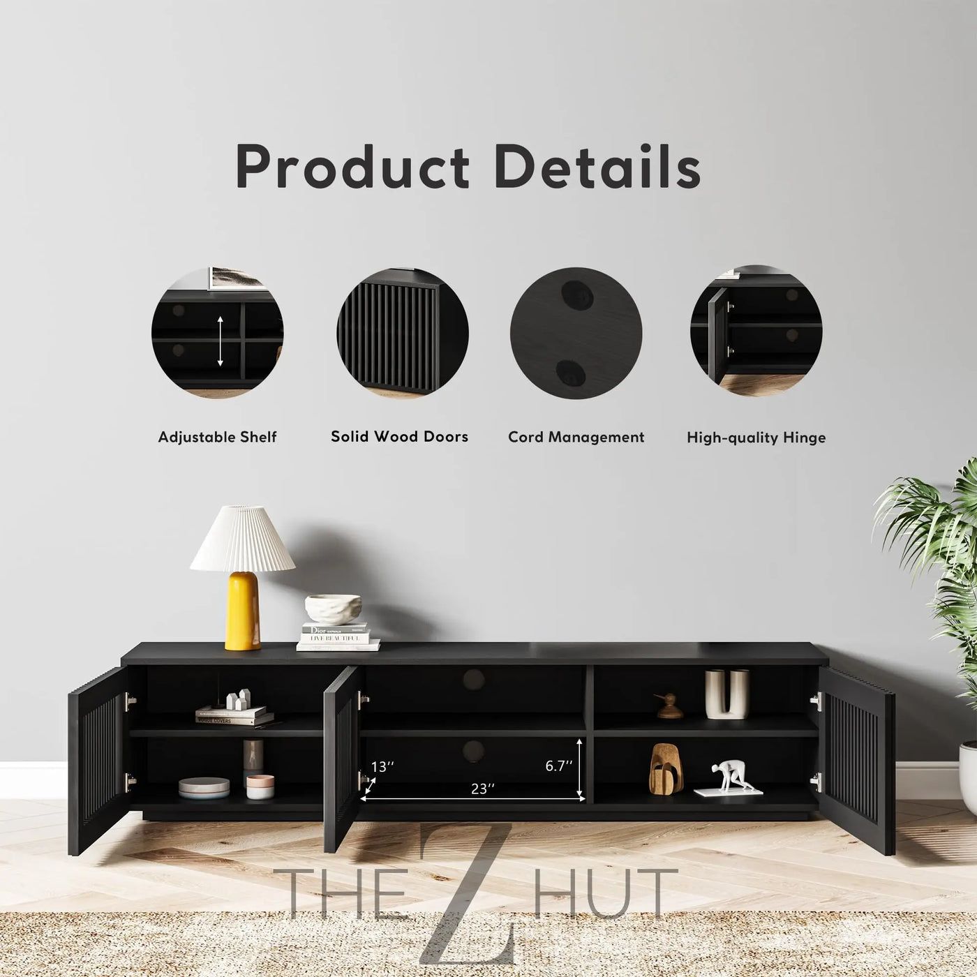 POVISON Mid Century Modern Wood Slatted TV Stand with LED Lights, Media Console for 85+ Inch TV, Entertainment Center with Storage Cabinet for Living Room, Fully-Assembled (Dark Wood, 118.11") THE Z HUT