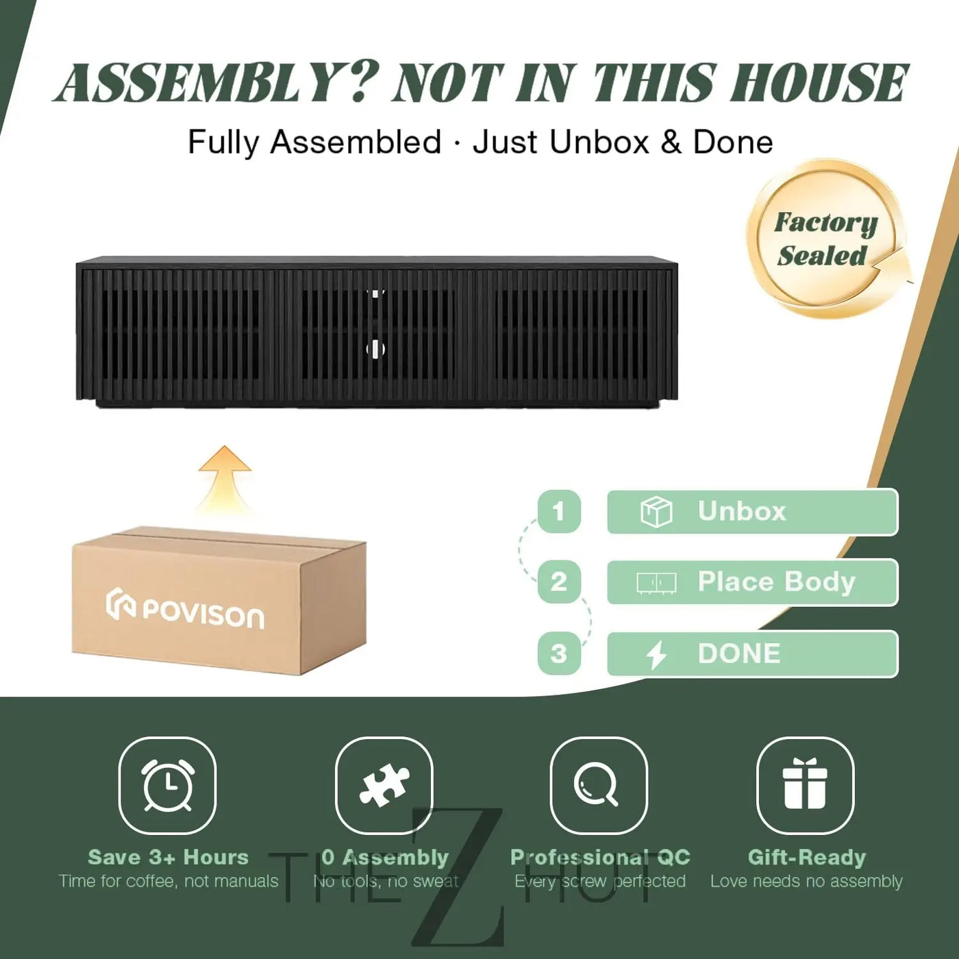 POVISON Mid Century Modern Wood Slatted TV Stand with LED Lights, Media Console for 85+ Inch TV, Entertainment Center with Storage Cabinet for Living Room, Fully-Assembled (Dark Wood, 118.11") THE Z HUT