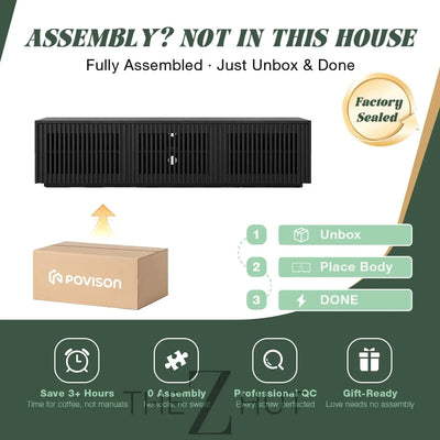 POVISON Mid Century Modern Wood Slatted TV Stand with LED Lights, Media Console for 85+ Inch TV, Entertainment Center with Storage Cabinet for Living Room, Fully-Assembled (Dark Wood, 118.11") THE Z HUT