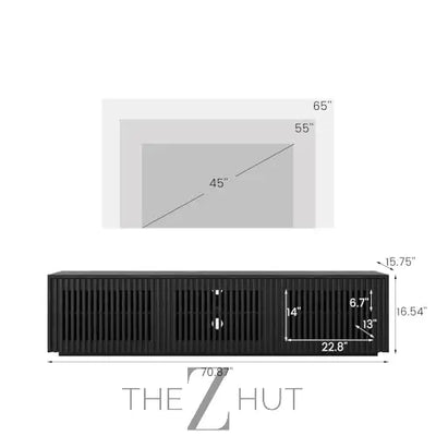 POVISON Mid Century Modern Wood Slatted TV Stand with LED Lights, Media Console for 85+ Inch TV, Entertainment Center with Storage Cabinet for Living Room, Fully-Assembled (Dark Wood, 118.11") THE Z HUT