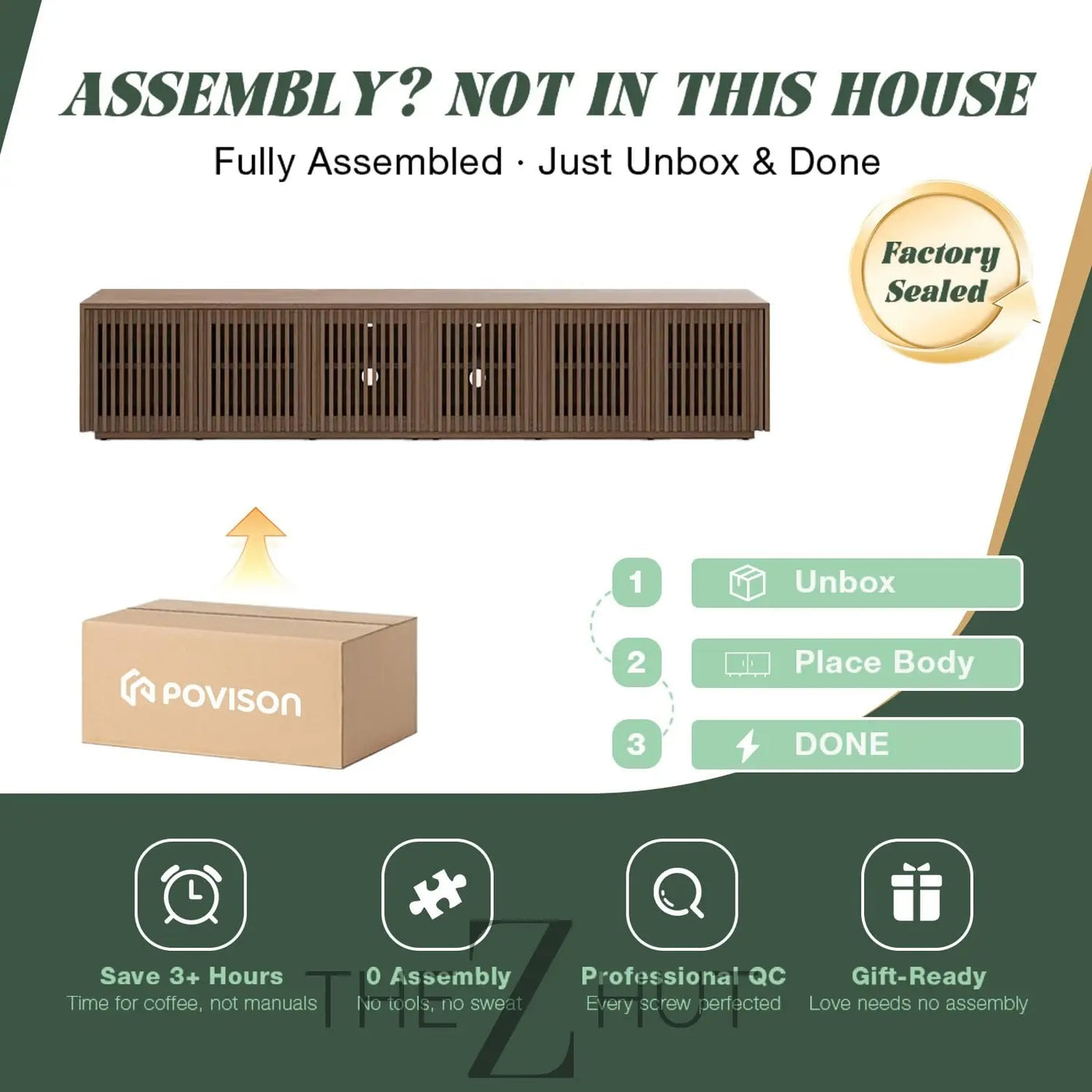 POVISON Mid Century Modern Wood Slatted TV Stand with LED Lights, Media Console for 85+ Inch TV, Entertainment Center with Storage Cabinet for Living Room, Fully-Assembled (Dark Wood, 118.11") THE Z HUT