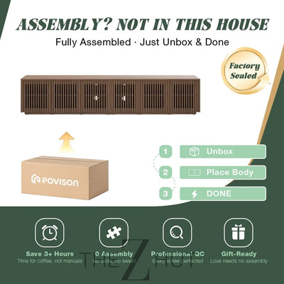 POVISON Mid Century Modern Wood Slatted TV Stand with LED Lights, Media Console for 85+ Inch TV, Entertainment Center with Storage Cabinet for Living Room, Fully-Assembled (Dark Wood, 118.11") THE Z HUT