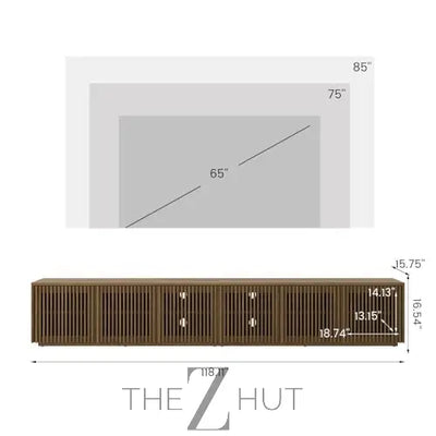 POVISON Mid Century Modern Wood Slatted TV Stand with LED Lights, Media Console for 85+ Inch TV, Entertainment Center with Storage Cabinet for Living Room, Fully-Assembled (Dark Wood, 118.11") THE Z HUT