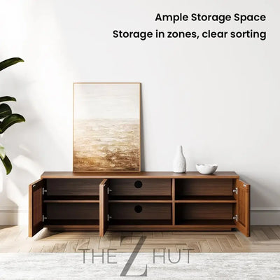 POVISON Mid Century Modern Wood Slatted TV Stand with LED Lights, Media Console for 85+ Inch TV, Entertainment Center with Storage Cabinet for Living Room, Fully-Assembled (Dark Wood, 118.11") THE Z HUT