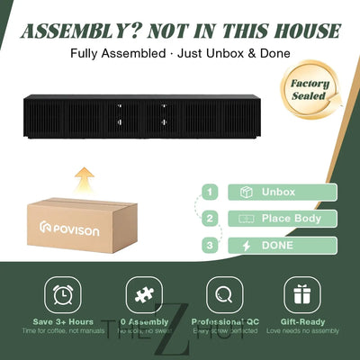 POVISON Mid Century Modern Wood Slatted TV Stand with LED Lights, Media Console for 85+ Inch TV, Entertainment Center with Storage Cabinet for Living Room, Fully-Assembled (Dark Wood, 118.11") THE Z HUT