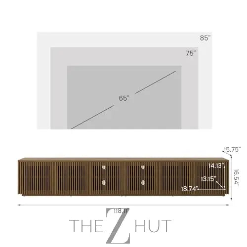 POVISON Mid Century Modern Wood Slatted TV Stand with LED Lights, Media Console for 85+ Inch TV, Entertainment Center with Storage Cabinet for Living Room, Fully-Assembled (Dark Wood, 118.11") THE Z HUT