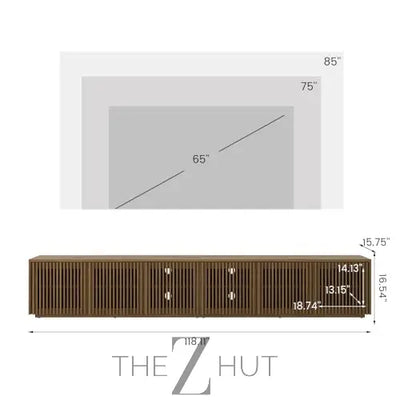 POVISON Mid Century Modern Wood Slatted TV Stand with LED Lights, Media Console for 85+ Inch TV, Entertainment Center with Storage Cabinet for Living Room, Fully-Assembled (Dark Wood, 118.11") THE Z HUT