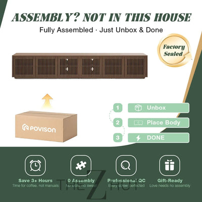 POVISON Mid Century Modern Wood Slatted TV Stand with LED Lights, Media Console for 85+ Inch TV, Entertainment Center with Storage Cabinet for Living Room, Fully-Assembled (Dark Wood, 118.11") THE Z HUT