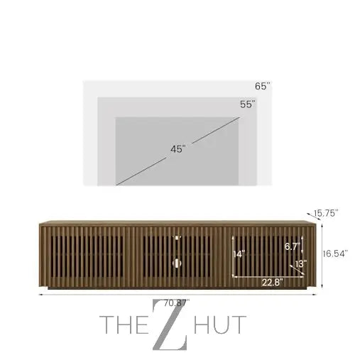 POVISON Mid Century Modern Wood Slatted TV Stand with LED Lights, Media Console for 85+ Inch TV, Entertainment Center with Storage Cabinet for Living Room, Fully-Assembled (Dark Wood, 118.11") THE Z HUT