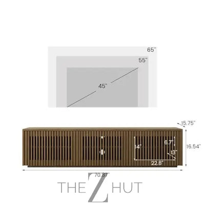 POVISON Mid Century Modern Wood Slatted TV Stand with LED Lights, Media Console for 85+ Inch TV, Entertainment Center with Storage Cabinet for Living Room, Fully-Assembled (Dark Wood, 118.11") THE Z HUT