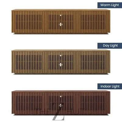 POVISON Mid Century Modern Wood Slatted TV Stand with LED Lights, Media Console for 85+ Inch TV, Entertainment Center with Storage Cabinet for Living Room, Fully-Assembled (Dark Wood, 118.11") THE Z HUT