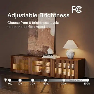 POVISON Mid Century Modern Wood Slatted TV Stand with LED Lights, Media Console for 85+ Inch TV, Entertainment Center with Storage Cabinet for Living Room, Fully-Assembled (Dark Wood, 118.11") THE Z HUT