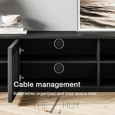 POVISON Mid Century Modern Wood Slatted TV Stand with LED Lights, Media Console for 85+ Inch TV, Entertainment Center with Storage Cabinet for Living Room, Fully-Assembled (Dark Wood, 118.11") THE Z HUT
