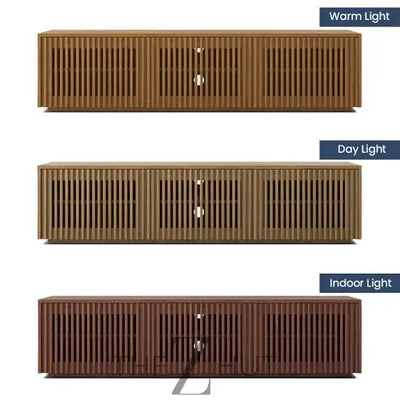POVISON Mid Century Modern Wood Slatted TV Stand with LED Lights, Media Console for 85+ Inch TV, Entertainment Center with Storage Cabinet for Living Room, Fully-Assembled (Dark Wood, 118.11") THE Z HUT