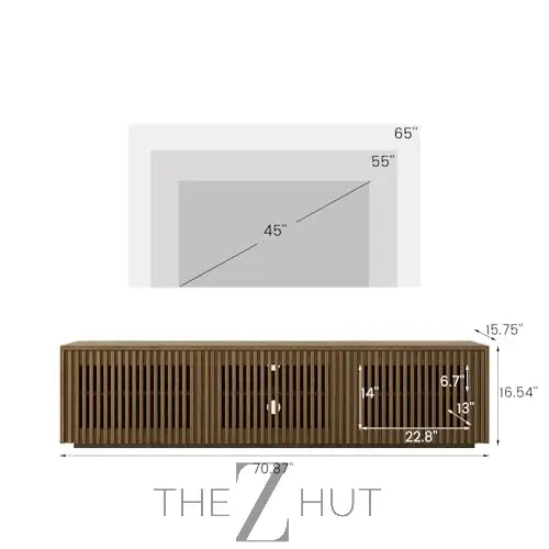POVISON Mid Century Modern Wood Slatted TV Stand with LED Lights, Media Console for 85+ Inch TV, Entertainment Center with Storage Cabinet for Living Room, Fully-Assembled (Dark Wood, 118.11") THE Z HUT