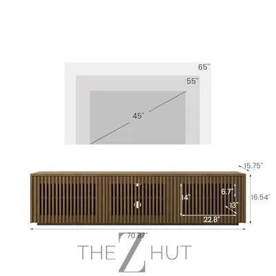 POVISON Mid Century Modern Wood Slatted TV Stand with LED Lights, Media Console for 85+ Inch TV, Entertainment Center with Storage Cabinet for Living Room, Fully-Assembled (Dark Wood, 118.11") THE Z HUT