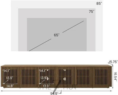 POVISON Mid Century Modern Wood Slatted TV Stand with LED Lights, Media Console for 85+ Inch TV, Entertainment Center with Storage Cabinet for Living Room, Fully-Assembled (Dark Wood, 118.11") THE Z HUT
