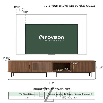 POVISON Sliding Tambour Door TV Stand with LED Lights, Mid Century Modern TV Console, Wood Media Console, Entertainment Center with Storage Cabinet, Fully-Assembled (Walnut, 118.11") THE Z HUT