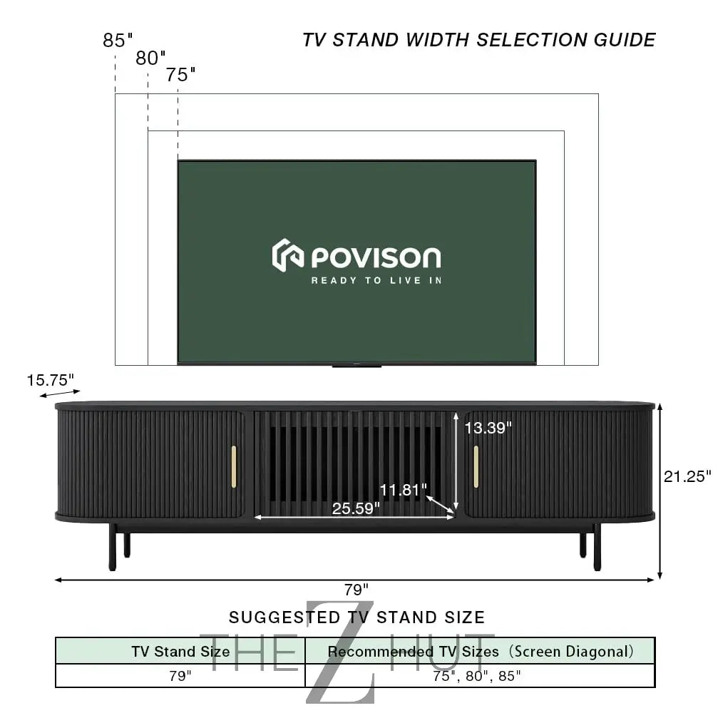 POVISON Sliding Tambour Door TV Stand with LED Lights, Mid Century Modern TV Console, Wood Media Console, Entertainment Center with Storage Cabinet, Fully-Assembled (Walnut, 118.11") THE Z HUT