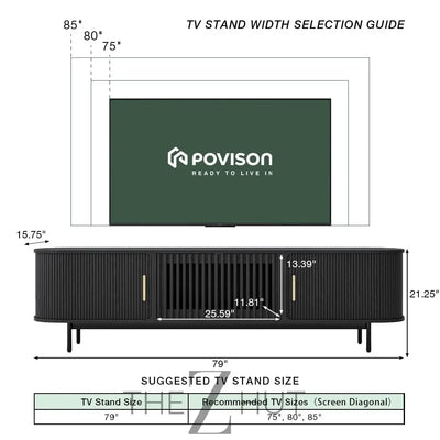 POVISON Sliding Tambour Door TV Stand with LED Lights, Mid Century Modern TV Console, Wood Media Console, Entertainment Center with Storage Cabinet, Fully-Assembled (Walnut, 118.11") THE Z HUT