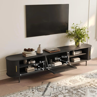 POVISON Sliding Tambour Door TV Stand with LED Lights, Mid Century Modern TV Console, Wood Media Console, Entertainment Center with Storage Cabinet, Fully-Assembled (Walnut, 118.11") THE Z HUT