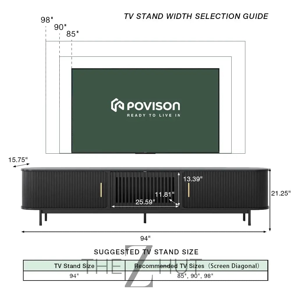 POVISON Sliding Tambour Door TV Stand with LED Lights, Mid Century Modern TV Console, Wood Media Console, Entertainment Center with Storage Cabinet, Fully-Assembled (Walnut, 118.11") THE Z HUT