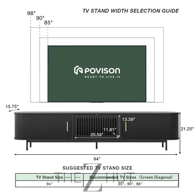 POVISON Sliding Tambour Door TV Stand with LED Lights, Mid Century Modern TV Console, Wood Media Console, Entertainment Center with Storage Cabinet, Fully-Assembled (Walnut, 118.11") THE Z HUT