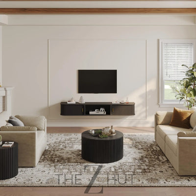 POVISON Sliding Tambour Door TV Stand with LED Lights, Mid Century Modern TV Console, Wood Media Console, Entertainment Center with Storage Cabinet, Fully-Assembled (Walnut, 118.11") THE Z HUT