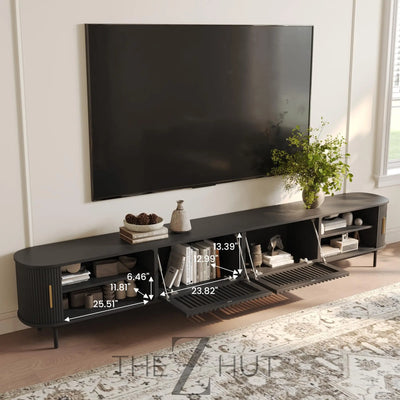 POVISON Sliding Tambour Door TV Stand with LED Lights, Mid Century Modern TV Console, Wood Media Console, Entertainment Center with Storage Cabinet, Fully-Assembled (Walnut, 118.11") THE Z HUT