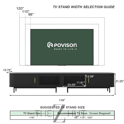 POVISON Sliding Tambour Door TV Stand with LED Lights, Mid Century Modern TV Console, Wood Media Console, Entertainment Center with Storage Cabinet, Fully-Assembled (Walnut, 118.11") THE Z HUT