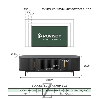 POVISON Sliding Tambour Door TV Stand with LED Lights, Mid Century Modern TV Console, Wood Media Console, Entertainment Center with Storage Cabinet, Fully-Assembled (Walnut, 118.11") THE Z HUT