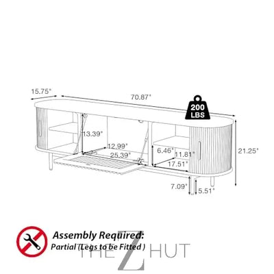 POVISON Sliding Tambour Door TV Stand with LED Lights, Mid Century Modern TV Console, Wood Media Console, Entertainment Center with Storage Cabinet, Fully-Assembled (Walnut, 118.11") THE Z HUT