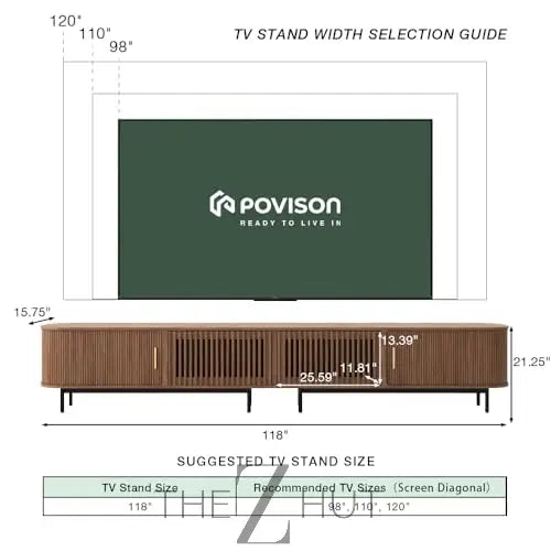 POVISON Sliding Tambour Door TV Stand with LED Lights, Mid Century Modern TV Console, Wood Media Console, Entertainment Center with Storage Cabinet, Fully-Assembled (Walnut, 118.11") THE Z HUT