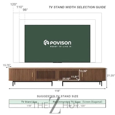 POVISON Sliding Tambour Door TV Stand with LED Lights, Mid Century Modern TV Console, Wood Media Console, Entertainment Center with Storage Cabinet, Fully-Assembled (Walnut, 118.11") THE Z HUT
