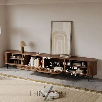 POVISON Sliding Tambour Door TV Stand with LED Lights, Mid Century Modern TV Console, Wood Media Console, Entertainment Center with Storage Cabinet, Fully-Assembled (Walnut, 118.11") THE Z HUT