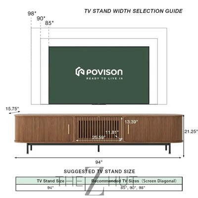 POVISON Sliding Tambour Door TV Stand with LED Lights, Mid Century Modern TV Console, Wood Media Console, Entertainment Center with Storage Cabinet, Fully-Assembled (Walnut, 118.11") THE Z HUT
