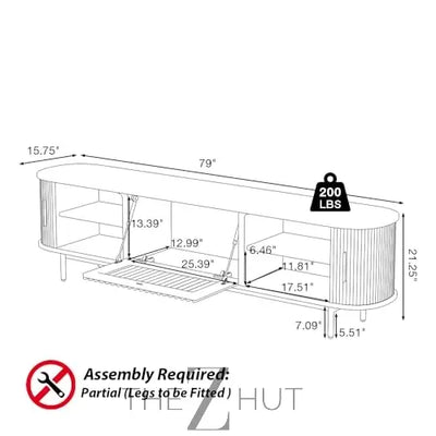 POVISON Sliding Tambour Door TV Stand with LED Lights, Mid Century Modern TV Console, Wood Media Console, Entertainment Center with Storage Cabinet, Fully-Assembled (Walnut, 118.11") THE Z HUT