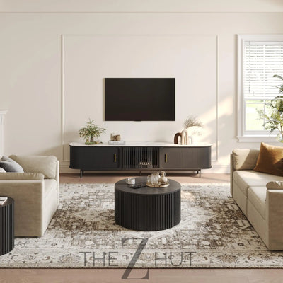 POVISON Sliding Tambour Door TV Stand with LED Lights, Mid Century Modern TV Console, Wood Media Console, Entertainment Center with Storage Cabinet, Fully-Assembled (Walnut, 118.11") THE Z HUT