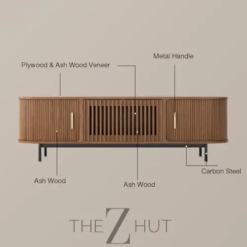 POVISON Sliding Tambour Door TV Stand with LED Lights, Mid Century Modern TV Console, Wood Media Console, Entertainment Center with Storage Cabinet, Fully-Assembled (Walnut, 118.11") THE Z HUT